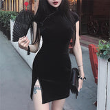2025 Autumn Women's New Fashion Velvet Short Cheongsam Skirt Under The Fork Bag Hip Dress