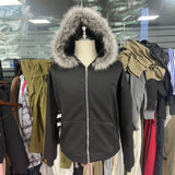 Direct Selling Vintage Fur Collar Couple Hooded Zip Open-Air Jacket Oversize Design Niche Coat