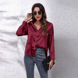 Colored Shirt Women's Denswear Simulation Silk Long-Sleeved Shirt New Women's Clothing