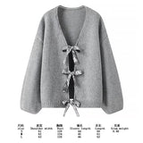 Spring 2025 New Women's Fashion Casual Bow Tie With Small Fragrant Knitted Cardigan Jacket