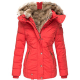 Winter Warm Wool Collar Cotton Clothes Women Zipper Long Sleeve Hooded Cotton Coat W128