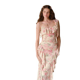 Spring 2025 New Women's Dress French Temperament Lotus Leaf Crums Hanging Skirt Design Waist Irregular Dress