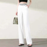Ice Silk Wide Leg Pants Women Summer New High Waist Hanging Feeling Loose Waist Straight Barrel Loose White Drag Long Pants