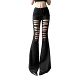 2025 New Women's Hottie Fashion Crack Hollow Design Bow Tie Strap To Repair Micro-Trumpet Pants