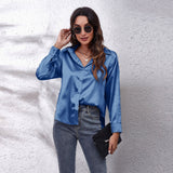 Colored Shirt Women's Denswear Simulation Silk Long-Sleeved Shirt New Women's Clothing