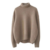 Autumn/Winter 2025 New Thick Solid-Colored Cashmere Knitted Shirt Women High-Collar Short-Sleeve Loose Lazy Sweater