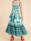 Spring 2025 New Women's Bohemian Elegant Long-Singed Print Sling Dress