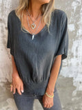 2025 Summer New Loose T-Shirt Lady V-Neck Casual Cotton Shemp To Take The Top Lady