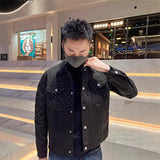 Fashion And Leisure Autumn Trend Full Of Stars Hot Diamond High Sense Loose Denim Coat Collar Men 2025 New