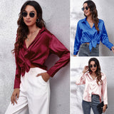 Colored Shirt Women's Denswear Simulation Silk Long-Sleeved Shirt New Women's Clothing