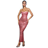 C6962 Women's Stylish Solid Color Burning Diamond Sleeveless Dress