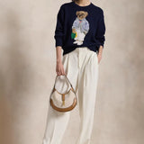 2025 New Women's Casual Round-Neck Bear Pattern Embroidered Sweater Knitted Shirt