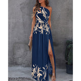 2025 New Slanted Shoulder Dress Temperament Sleeveless Sexy High-Waist Open Skirt Women's Dress