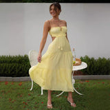Women's Clothing 2025 New V-Neck Sleeveless Solid Color Splicing Large Swing Long Dress