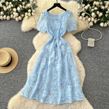 French Retro Mesh Lace Blouse Women's Collar Three-Dimensional Embroidered Bubble Sleeve Court Style Slim Shirt Woman