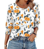 25 Color Women's Clothing 2025 Autumn Loose Leisure Printing Seven-Sleeve Round-Neck T-Shirt Top