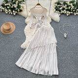 Design Sense T-Shirt With Irregular Hem Pressure Folding Blouse High-Waisted Half-Body Skirt