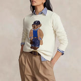 2025 New Women's Casual Round-Neck Bear Pattern Embroidered Sweater Knitted Shirt