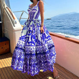 Spring 2025 New Women's Bohemian Elegant Long-Singed Print Sling Dress