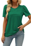 2025 Women's Summer Round-Neck Short-Sleeved Chest Tuck Line Folded Blouse T-Shirt