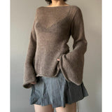 Spring And Summer 2025 New Women's Temperamental Horn Sleeve Knitted Top With Sexy Bare Back Sweater