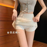 Temperament Sweet Babes Lace Folded Short Skirt Women's Summer Design With Thin Belt Seat Pants Cake A Skirt