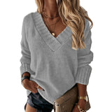 2025 New Sweater Women's Autumn And Winter Solid Color V-Neck Long-Sleeved Knitted Shirt