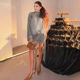 New Women's Dress French Temperament Half-High Collar Shoulder Sleeve Coat In The Folds And Irregular Skirts In The Autumn Of 2025