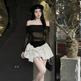 2025 New Women's Hottie Fashion Crack Hollow Design Bow Tie Strap To Repair Micro-Trumpet Pants