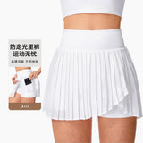 Two-Piece Tennis Skirt Running Yoga Badminton Short Skirt With Safety Pants Zipper