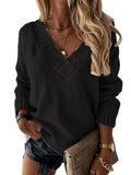 2025 New Sweater Women's Autumn And Winter Solid Color V-Neck Long-Sleeved Knitted Shirt