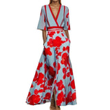 2025 Women's Fashion Elegant Temperament V-Neck Print With Large Skirt Dress Dress Woman