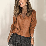 Autumn/Winter 2025 New Lace V-Necked Jacket Sweater Lady Loose Long-Sleeved Solid-Colored Sweater