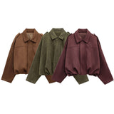 Coat Velvet Loose Spring Girl Casual Blouse Zipper Fashion Bomber Jacket 2025 Bat Sleeve Texture