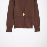 Simple Temperament Metal Button Knitted Cardigan 2025 Spring Long Sleeve V Collar Short Coat Woman