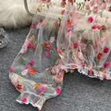 One-Word Shoulder Mesh Embroidery Perspective Shirt For Women's Summer Loose Bubble Sleeve Short Hoodie Long-Sleeved Lace Shirt