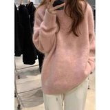2025 New Ultra-Soft Special Grade Sheep Velvet Korean Version Of Loose Thin Solid Color Base Round Collar Knitted Sweater