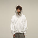 Direct Selling Vintage Fur Collar Couple Hooded Zip Open-Air Jacket Oversize Design Niche Coat