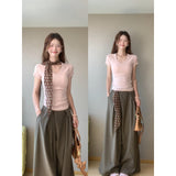 Simple Slim Slimming Waist Sweet Spicy Blouse High-Waisted Penet Broad Leg Trousers Set