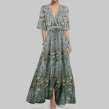 2025 Women's Fashion Elegant Temperament V-Neck Print With Large Skirt Dress Dress Woman