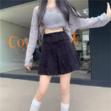 Short Skirt Women Spring And Autumn Wick Velvet Skirt Brown Large Size Fat Mm High-Waist College Windy Skirt Thin