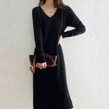 Autumn And Winter Coat V-Neck Wool Knitted Dress Women Winter Loose High-End High-End Skirt