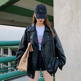 Men's Coat Leather Jacket Couple Dress Spring And Autumn Trend Handsome Loose Large-Size Locomotive Clothes Men And Women