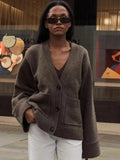 Spring/Summer 2025 Leisurely Pure Color V-Neck Knitted Coat