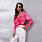 Colored Shirt Women's Denswear Simulation Silk Long-Sleeved Shirt New Women's Clothing