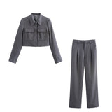 Spring 2025 New Women's Double Pocket Coat Top + Pants Suit