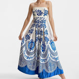 Spring 2025 Women's New Temperament Elegant High-Waist Print Slings Casual Fashion Dress