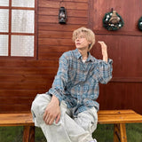 Vintage Grinding Plaid Long-Sleeved Shirt Men And Women Cleanfit Handsome Couple The Same Fried Street Coat