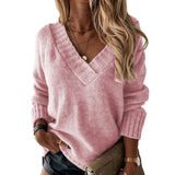 2025 New Sweater Women's Autumn And Winter Solid Color V-Neck Long-Sleeved Knitted Shirt