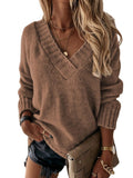 2025 New Sweater Women's Autumn And Winter Solid Color V-Neck Long-Sleeved Knitted Shirt